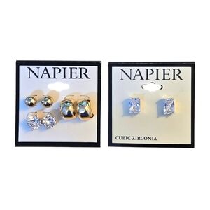 Napier Pierced Earrings 4 Pair New Cubic Zirconia and Goldtone Post Earrings NWT